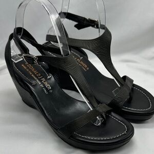 Donald J. Pliner Black Leather Wedge Sandals